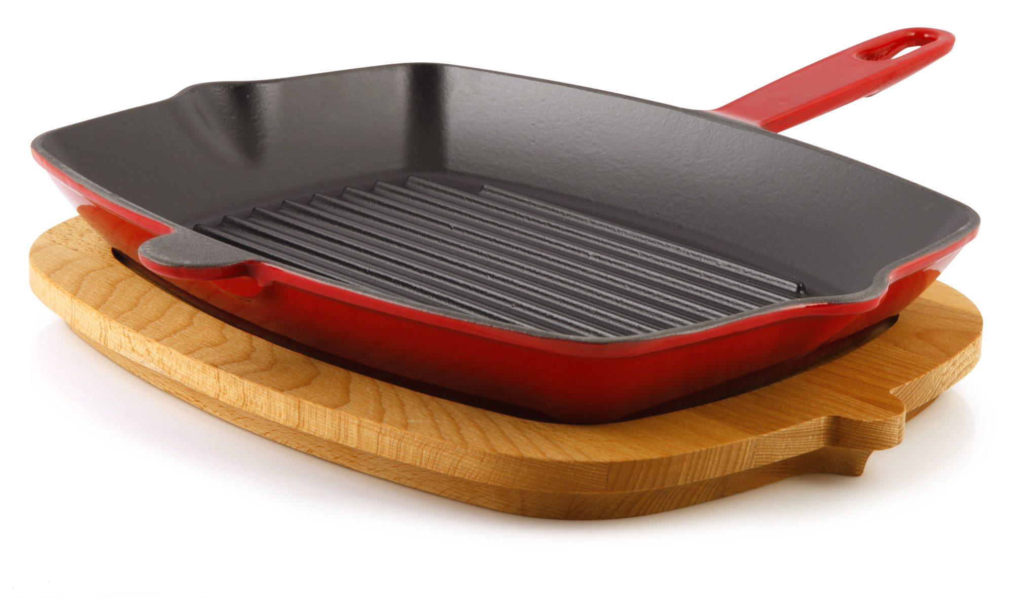 Set Promotional Silver Grill De Fonta 32x26cm Cratita De Fonta Cu Capac 26cm Tigaie De Fonta 24cm Rosu Chefmania Ro