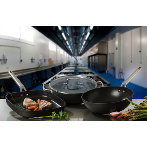 WOK PROFESIONAL antiaderent FARA PFOA, inclusiv INDUCTIE, ARCOS "Samoa", aluminiu forjat + Otel Inox, 6 straturi, 28cm 