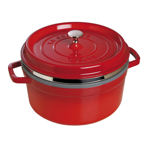 Cratita de fonta STAUB "La Cocotte" + Cadou: Accesoriu pentru fierbere la aburi, (26cm, Rosie)