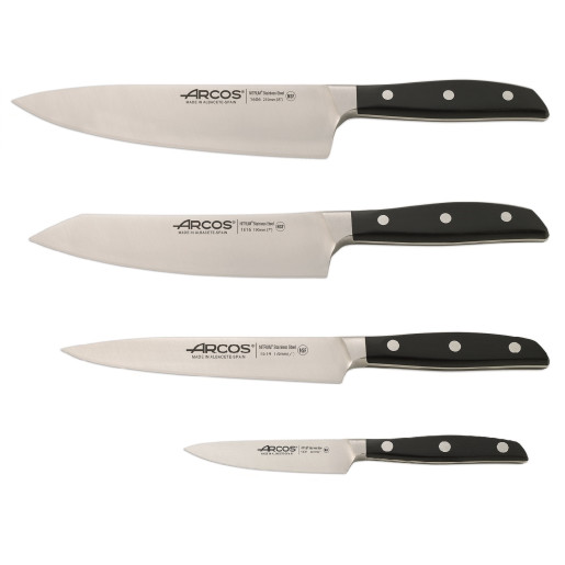 Set Promotional ARCOS "MANHATTAN": Cutitul Bucatarului 21cm, Cutit Santoku 19cm, Cutit de Fileuri 17cm, Cutit de Legume 10cm