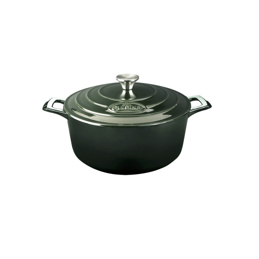 Set "LA CUISINE": Cratita de Fonta emailata Hunting Green 26cm + Grill de Fonta emailata 28x28cm Rosu, GARANTIE PE VIATA