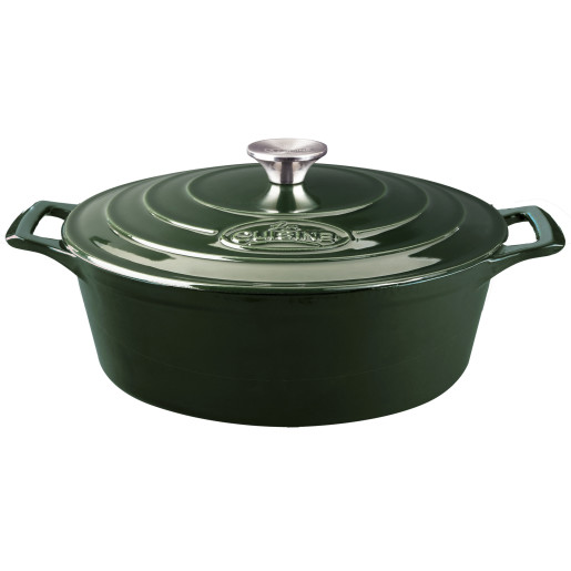 Set "LA CUISINE": Cratita Ovala de Fonta emailata Hunting Green 30cm + Grill de Fonta emailata 28x28cm Rosu, GARANTIE PE VIATA