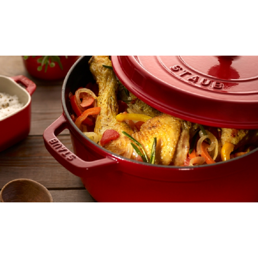 Cratita de fonta STAUB "La Cocotte" + Cadou: Accesoriu pentru fierbere la aburi, (26cm, Rosie)