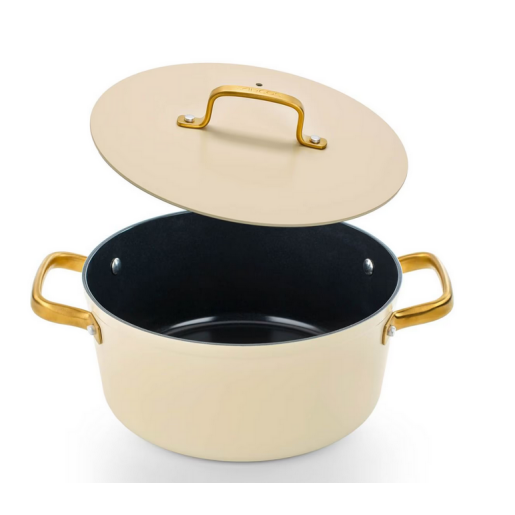 Cratita CERAMICA NEADERENTA FARA PFOA/PTFE, inclusiv INDUCTIE, ARCOS "Samoa Iconic", aluminiu forjat + Otel Inox, beige, 24cm 