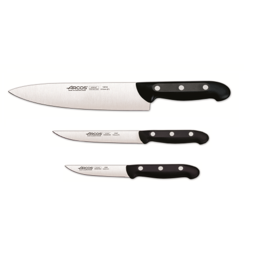 Set Promotie ARCOS Maitre 3 piese: Cutitul Bucatarului 215mm+ Cutit de Bucatarie 150mm+ Cutit pentru Legume si Fructe 105mm