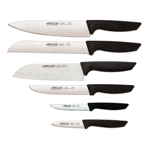 Set Promotie ARCOS Niza 6 piese: Cutitul Bucatarului 200mm+ Cutit de Paine 200mm+ Cutit Santoku 180mm+ Cutit de Bucatarie 150mm + Cutit pentruLegume si Fructe 110mm+ Cutit pentru Decojit 83mm