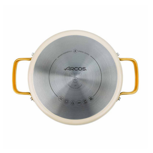 Cratita CERAMICA NEADERENTA FARA PFOA/PTFE, inclusiv INDUCTIE, ARCOS "Samoa Iconic", aluminiu forjat + Otel Inox, beige, 24cm 