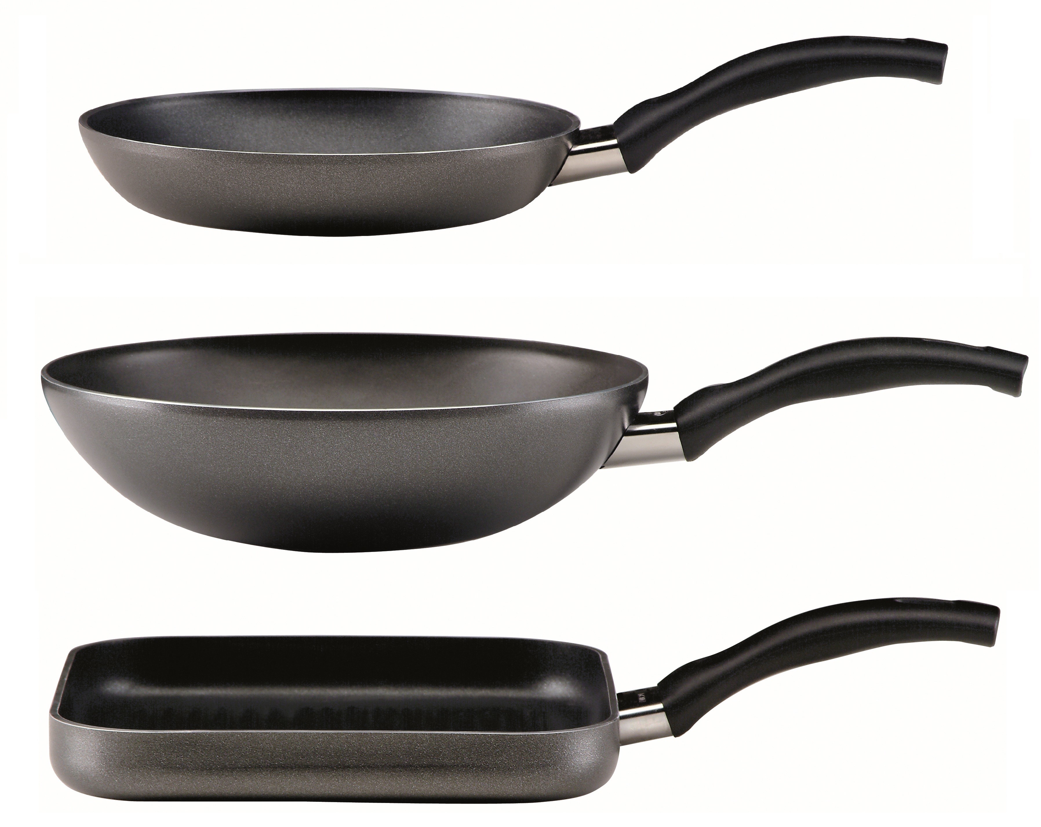 Set Promotie 3 Vase de ANTIADERENTE 4 ANI GARANTIE, BALLARINI "Cortina": Grill 27cm+ WOK 28cm+ Tigaie cu THERMOPOINT 24cm - ChefMania.ro