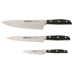 Set Promotional ARCOS "MANHATTAN": Cutitul Bucatarului 21cm, Cutit de Fileuri 17cm, Cutit de Legume 10cm