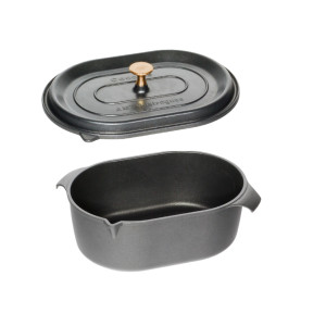 SET PROMO "AMT Gastroguss" : Cratita Neaderenta "La Cocotte" cu scurgere lichide, 9mm grosime, Ovala, 32x22x11cm, 6 litri+ CAPAC (prod. Germania)