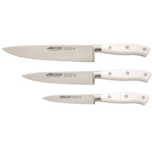 Set Promotional ARCOS "RIVIERA BLANC": Cutitul Bucatarului 200mm, Cutit de Bucatarie 150mm, Cutit de decojit 100mm