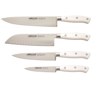 Set Promotional ARCOS "RIVIERA BLANC": Cutitul Bucatarului 200mm, Cutit Santoku 180mm, Cutit de Bucatarie 150mm, Cutit de decojit 100mm