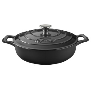 Cratita joasa de fonta emailata "LA CUISINE" Saute, Neagra, 28cm