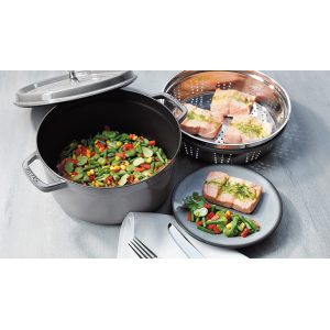 Cratita de fonta STAUB "La Cocotte" + Cadou: Accesoriu pentru fierbere la aburi, (26cm, Gri)