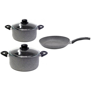 Set Promotional BALLARINI "CORTINA GRANITIUM", 5 ANI GARANTIE: 2 Cratite NEADERENTE (fara PFOA) inclusiv Capace, 24/20cm + CADOU 1 Tigaie ANTIADERENTA cu THERMOPOINT, 24cm