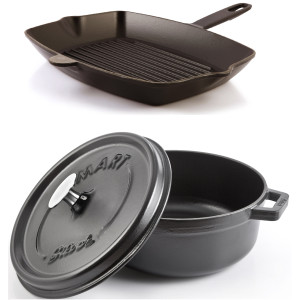 SET Promotie SILVER: Grill de Fonta 32x26cm + Cratita de Fonta cu Capac 26cm, Negru