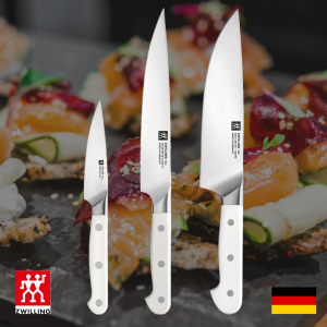 Set Promotional ZWILLING "PRO LE BLANC":  Cutitul Bucatarului 200mm + Cutit de Fileuri 200mm + Cutit pentru Legume si Fructe  100mm