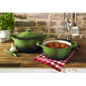 Promotie "LA CUISINE" Vase de Fonta emailata : Set Oala 26cm + Oala 24cm Verde (Hunting Green), Garantie pe viata