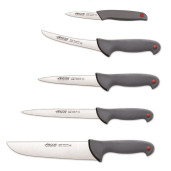 Set Macelarie, 5 Cutite Arcos Colour-Prof, 10 ANI GARANTIE: Cutitul Macelarului 25cm, Cutit de Filetat 19cm, Cutit de Injunghiat 15cm, Cutit Curbat de Dezosat 14cm, Cutit pentru Legume si Decojit 8cm