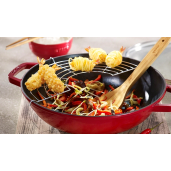 Set WOK de fonta STAUB 30cm +Capac sticla+ Paleta+ Gratar+Sticks (Negru)