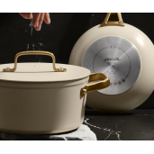Cratita CERAMICA NEADERENTA FARA PFOA/PTFE, inclusiv INDUCTIE, ARCOS "Samoa Iconic", aluminiu forjat + Otel Inox, beige, 24cm 
