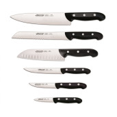 Set Promotie ARCOS Maitre 6 piese: Cutitul Bucatarului 215mm+ Cutit pentru Paine 210mm+ Cutit Santoku 170mm+ Cutit de Bucatarie 150mm+ Cutit pentru Legume si Fructe 105mm+ Cutit pentru Decojit 80mm