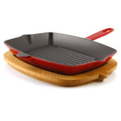 SET Promotie SILVER: Grill de Fonta 32x26cm + Cratita de Fonta cu Capac 26cm, Rosu