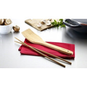 Set WOK de fonta STAUB 30cm +Capac sticla+ Paleta+ Gratar+Sticks (Negru)