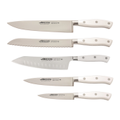 Set Promotional ARCOS "RIVIERA BLANC": Cutitul Bucatarului 200mm, Cutit Santoku 180mm, Cutit de Paine 200mm, Cutit de Bucatarie 150mm, Cutit de decojit 100mm